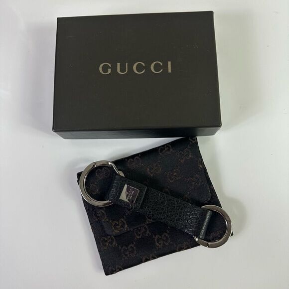 Gucci Leather Double Key Ring Black With Box and Pouch - Picture 3 of 13